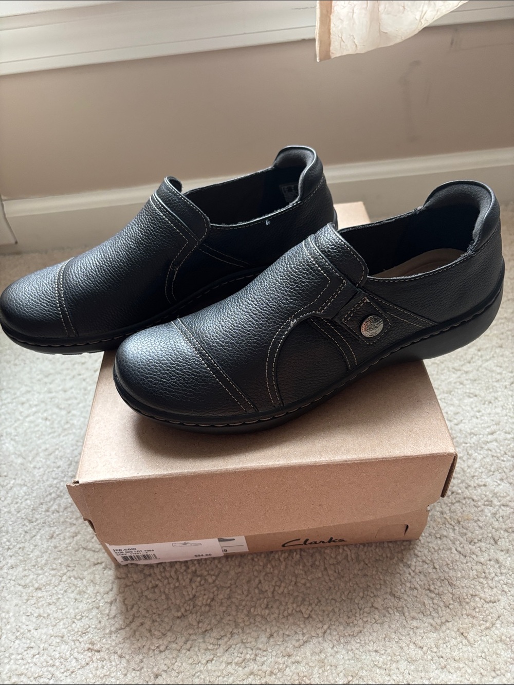 Clarks Black Leather Slip-On Casual Loafers
